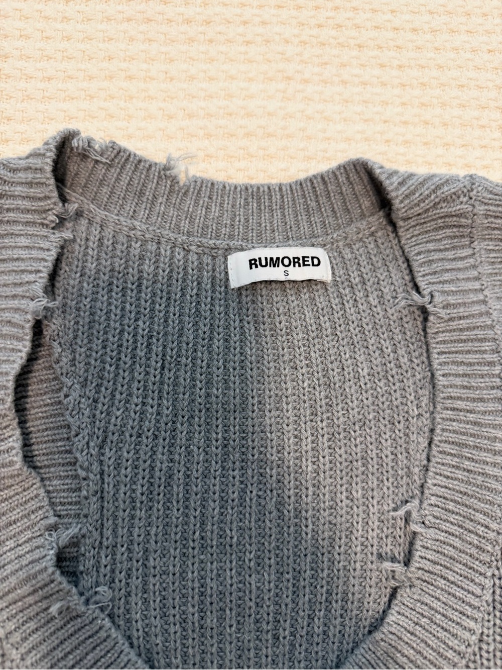 Rumored Gray Distressed Ribbed Knit SET - Picture 2 of 4